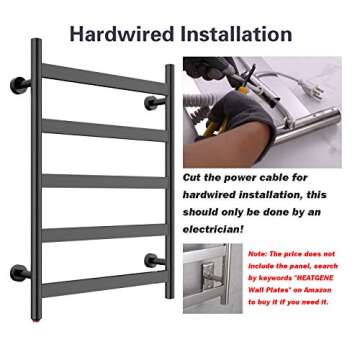 HEATGENE Towel Warmer 5 Flat Bar Towel Dryer Wall-Mounted Plug-in Bath Towel Heater - Matte Black