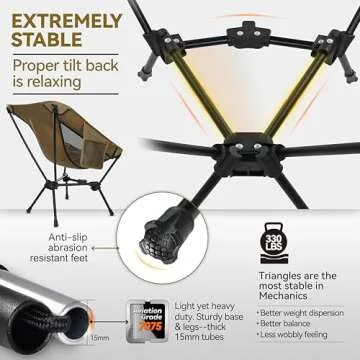 MARCHWAY Lightweight Folding Camping Chair, Stable Portable Compact for Outdoor Camp, Travel, Beach, Picnic, Festival, Hiking, Backpacking, Supports 330Lbs (Khaki)