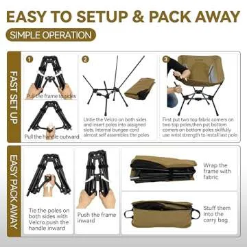 MARCHWAY Lightweight Folding Camping Chair, Stable Portable Compact for Outdoor Camp, Travel, Beach, Picnic, Festival, Hiking, Backpacking, Supports 330Lbs (Khaki)