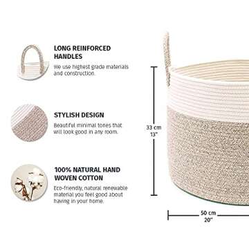 OrganiHaus Brown Towel Basket for Bathroom 20x13, Large Toy Basket for Storage for Kids, Large Blank...