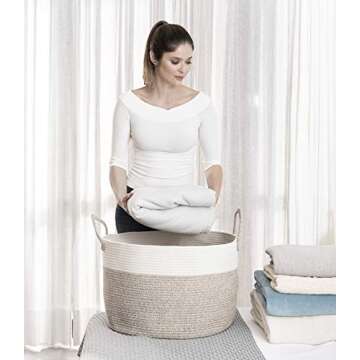 OrganiHaus Brown Towel Basket for Bathroom 20x13, Large Toy Basket for Storage for Kids, Large Blanket Basket for Living Room, Round Laundry Basket & Blanket Bin, Large Woven Basket for Storage