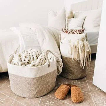 OrganiHaus Brown Towel Basket for Bathroom 20x13, Large Toy Basket for Storage for Kids, Large Blanket Basket for Living Room, Round Laundry Basket & Blanket Bin, Large Woven Basket for Storage