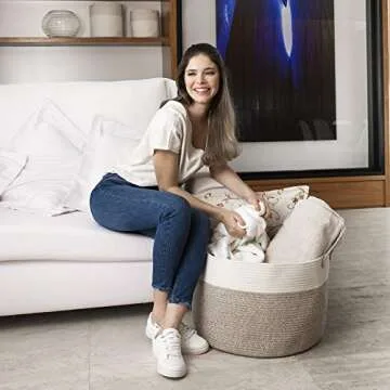 OrganiHaus Brown Towel Basket for Bathroom 20x13, Large Toy Basket for Storage for Kids, Large Blanket Basket for Living Room, Round Laundry Basket & Blanket Bin, Large Woven Basket for Storage