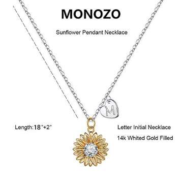 MONOZO Initial Sunflower Necklace for Women Trendy, 14k Gold Plated Sunflower Necklace M Pendant CZ Heart Letter Initial Necklace You are My Sunshine Sunflower Gifts Gold Jewelry