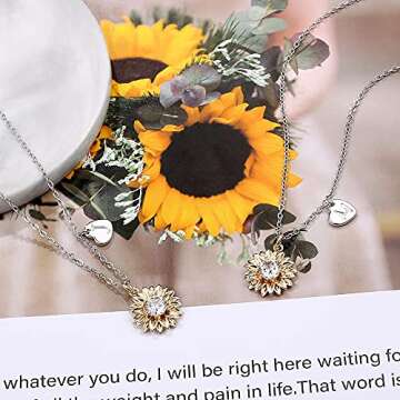 MONOZO Initial Sunflower Necklace for Women Trendy, 14k Gold Plated Sunflower Necklace M Pendant CZ Heart Letter Initial Necklace You are My Sunshine Sunflower Gifts Gold Jewelry