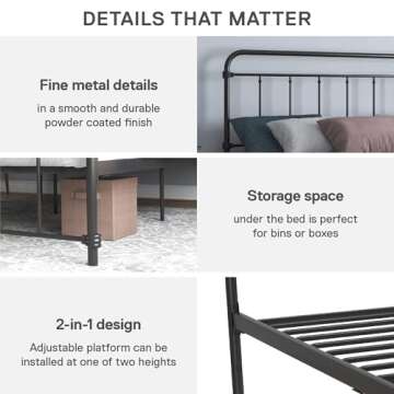 DHP Winston Metal Platform Bed with Rustic Design