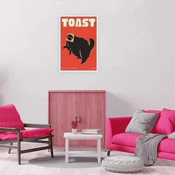 DVBOCS Funky Black Cat Canvas Wall Art Funny Bathroom Poster Cat Doing Toast Wall Pink Decor Country Farmhouse Style Home Kitchen Dining Room 12x16in Unframed