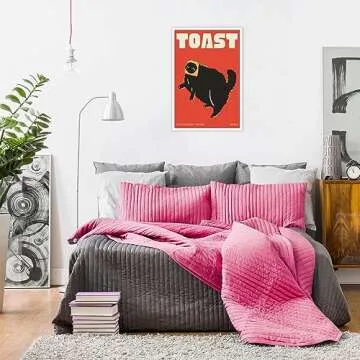 DVBOCS Funky Black Cat Canvas Wall Art Funny Bathroom Poster Cat Doing Toast Wall Pink Decor Country Farmhouse Style Home Kitchen Dining Room 12x16in Unframed