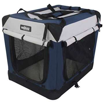 EliteField 4-Door Folding Soft Dog Crate with Curtains, Carrying Bag and Fleece Bed (2 Year Warranty), Indoor & Outdoor Pet Home (36" L x 24" W x 28" H, Navy Blue +Gray)