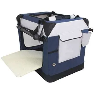 EliteField 4-Door Folding Soft Dog Crate with Curtains, Carrying Bag and Fleece Bed (2 Year Warranty), Indoor & Outdoor Pet Home (36" L x 24" W x 28" H, Navy Blue +Gray)