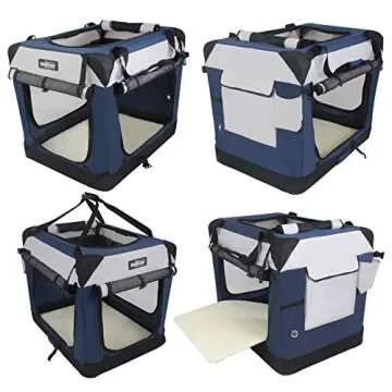 EliteField 4-Door Folding Soft Dog Crate with Curtains, Carrying Bag and Fleece Bed (2 Year Warranty), Indoor & Outdoor Pet Home (36" L x 24" W x 28" H, Navy Blue +Gray)