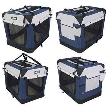 EliteField 4-Door Folding Soft Dog Crate with Curtains, Carrying Bag and Fleece Bed (2 Year Warranty), Indoor & Outdoor Pet Home (36" L x 24" W x 28" H, Navy Blue +Gray)