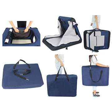 EliteField 4-Door Folding Soft Dog Crate with Curtains, Carrying Bag and Fleece Bed (2 Year Warranty), Indoor & Outdoor Pet Home (36" L x 24" W x 28" H, Navy Blue +Gray)