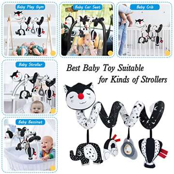 Car Seat Toys for Babies 0-6 Months, Black and White Spiral Carseat Toys for Infant 0-3 Months, High...