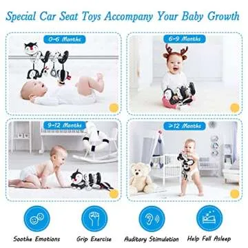Car Seat Toys for Babies 0-6 Months, Black and White Spiral Carseat Toys for Infant 0-3 Months, High Contrast Toys for 3-6 Months Newborn Toys, Stroller Toys for 0 3 6 9 12 Months Baby Ideal Gift