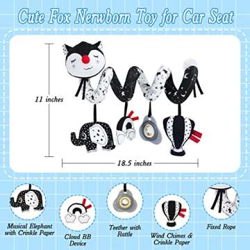 Car Seat Toys for Babies 0-6 Months, Black and White Spiral Carseat Toys for Infant 0-3 Months, High Contrast Toys for 3-6 Months Newborn Toys, Stroller Toys for 0 3 6 9 12 Months Baby Ideal Gift