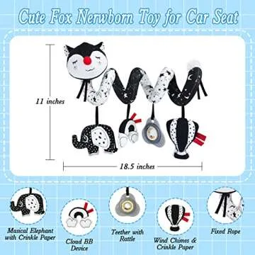 Car Seat Toys for Babies 0-6 Months, Black and White Spiral Carseat Toys for Infant 0-3 Months, High Contrast Toys for 3-6 Months Newborn Toys, Stroller Toys for 0 3 6 9 12 Months Baby Ideal Gift