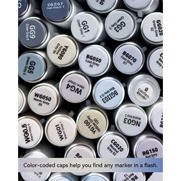 Ohuhu Alcohol Markers Brush Tip Grey-tone - Double Tipped Alcohol Based Art Marker Set for Artist Adults' Coloring Illustration Shading - 36 Grayscale Colors w/ 1 Blender - Fine & Brush - Honolulu B