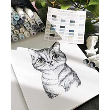 Ohuhu Alcohol Markers Brush Tip Grey-tone - Double Tipped Alcohol Based Art Marker Set for Artist Adults' Coloring Illustration Shading - 36 Grayscale Colors w/ 1 Blender - Fine & Brush - Honolulu B