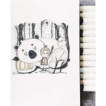 Ohuhu Alcohol Markers Brush Tip Grey-tone - Double Tipped Alcohol Based Art Marker Set for Artist Adults' Coloring Illustration Shading - 36 Grayscale Colors w/ 1 Blender - Fine & Brush - Honolulu B