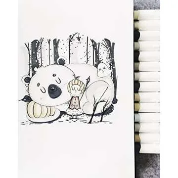 Ohuhu Alcohol Markers Brush Tip Grey-tone - Double Tipped Alcohol Based Art Marker Set for Artist Adults' Coloring Illustration Shading - 36 Grayscale Colors w/ 1 Blender - Fine & Brush - Honolulu B