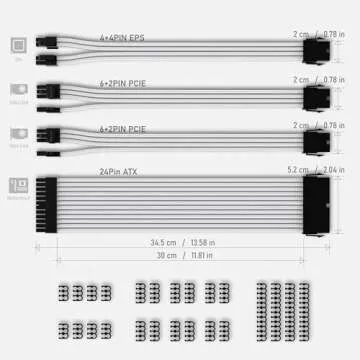 EZDIY-FAB PSU Extension Cable Sleeved Custom Mod PC Power Supply Cable, Soft Nylon Braided with Comb Kit 24PIN/8PIN to 6+2Pin/ 8PIN to 4+4PIN-30CM 300MM - White