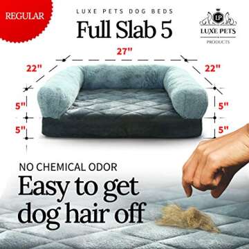 Luxe Pets Memory Foam Grey Orthopedic Small, Medium Dog Bed, 5” Thick, Faux Fur, Velvet, 100% Wate...