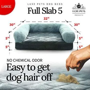 Luxe Pets Memory Foam Grey Orthopedic Small, Medium Dog Bed, 5” Thick, Faux Fur, Velvet, 100% Waterproof, YKK Zippers, Machine Washable, Full Slab Cotton Padded Cushion, Washable, Warranty