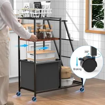 Junyuhomeline 3 Tier Towel Rack with Storage & Hooks