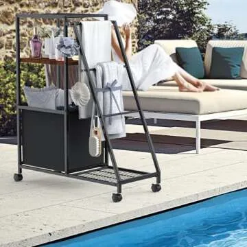 Junyuhomeline 3 Tier Towel Rack with Storage & Hooks