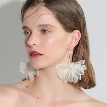 fxmimior Flower Earrings Crystal Organza Ivory Purple Wedding Women Jewelry Bridal Earrings Gift for her (white)