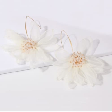 fxmimior Flower Earrings Crystal Organza Ivory Purple Wedding Women Jewelry Bridal Earrings Gift for her (white)