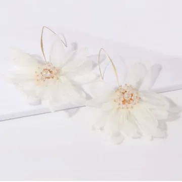 fxmimior Flower Earrings Crystal Organza Ivory Purple Wedding Women Jewelry Bridal Earrings Gift for her (white)