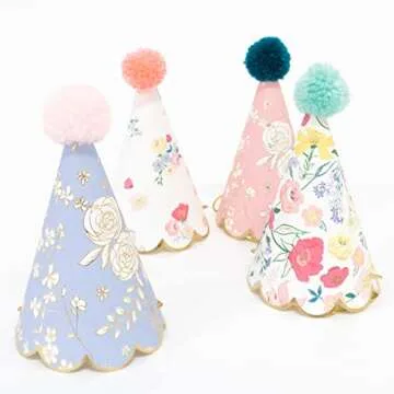 Meri Meri Birthday Party Hats, Pack of 8 Bright and Colorful Cone Birthday Hats for Kids & Adults, Cone Party Hats