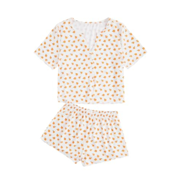 Verdusa Women’s 2-Piece Floral Button Down Sleepwear Set in Orange