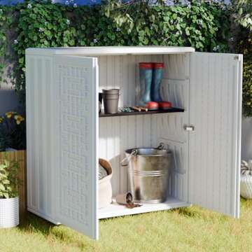 Mrosaa Indoor Outdoor Storage Cabinet Waterproof with Shelf, Off White Plastic Outdoor Cabinets for ...