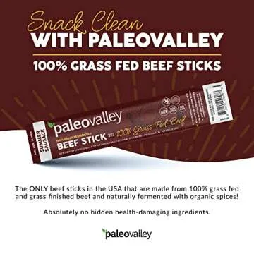 Paleovalley 100% Grass Fed Summer Sausage Beef Sticks - Delicious Gluten Free Beef Snack - High Protein Keto Friendly