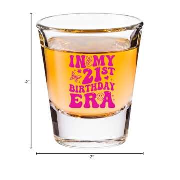 21st Birthday Shot Glass for Her - Scratch Resistant, Dishwasher Safe Funny Shot Glasses - Cute Shot Glass for 21st Birthday Present - Printed in the USA