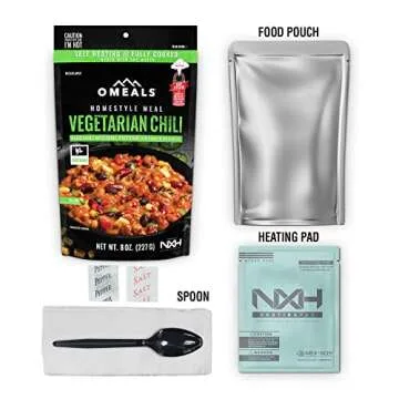 OMEALS Vegetarian Chili-MRE-Extended Shelf Life-Fully Cooked w/Heater-Perfect for Outdoor Enthusiasts, Travelers, Emergency Supplies-USA Made