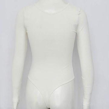 Weigou Women Bodysuits Tops Deep V Neck Long Sleeve Bodycon Stretch Jumpsuit Leotard Tops For Women (White, M)