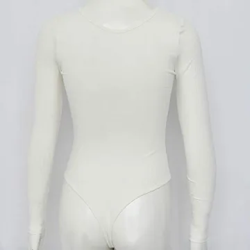 Weigou Women Bodysuits Tops Deep V Neck Long Sleeve Bodycon Stretch Jumpsuit Leotard Tops For Women (White, M)