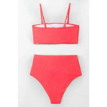 CUPSHE Women's Neon Pink Bandeau Top High Waisted Bikini