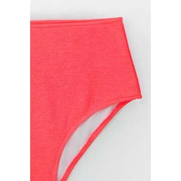 CUPSHE Women's Neon Pink Bandeau Top High Waisted Bikini