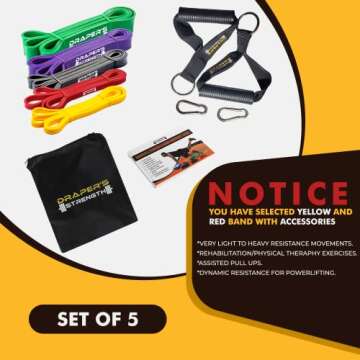 DRAPER'S STRENGTH Heavy Duty Resistance Stretch Loop Bands for Powerlifting Workout Exercise and Assisted Pull Ups (#12 5 Band Set Yellow-Green)