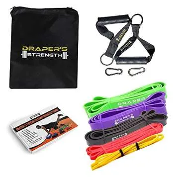 DRAPER'S STRENGTH Heavy Duty Resistance Stretch Loop Bands for Powerlifting Workout Exercise and Assisted Pull Ups (#12 5 Band Set Yellow-Green)