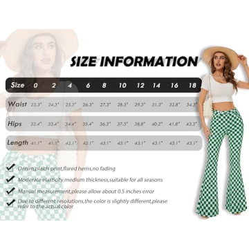 Odefou Flare Jeans High Waisted Green White Plaid