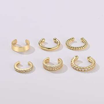 6Pcs Ear Cuff for Women 14K Gold Plated Cuff Earrings for Women Gold Ear Cuffs Non Pierced Ear Clips Cartilage Earring Women Jewelry (6Pcs Gold)