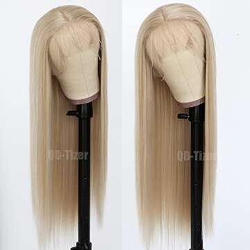 QD-Tizer Ash Blonde Hair Long Straight Synthetic Lace Front Wigs for Fashion Women Heat Resistant Synthetic Wigs 24 inch