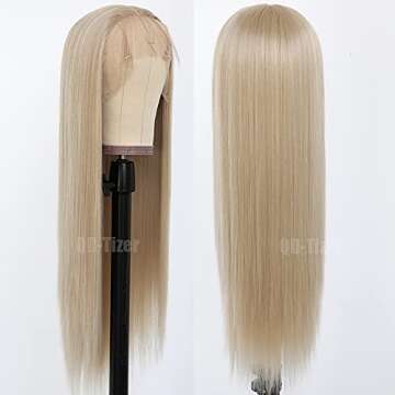 QD-Tizer Ash Blonde Hair Long Straight Synthetic Lace Front Wigs for Fashion Women Heat Resistant Synthetic Wigs 24 inch