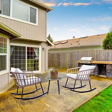 Boho Rattan Rocking Chair Set for Outdoor Living